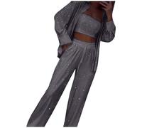 Generico Completo Tailleur da Donna Autunnale Complete Cerimonia Casual Aperto Davanti Colletto Elegante Ufficio Business 2 Pezzi Tinta Unita Curvy Completi Lavoro Comoda Set