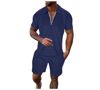 Generico Completo Uomo Casual Estivo, Tuta Uomo Completa Cotone con Cerniera Manica Corta Maglietta + Pantaloncini Set Leggera Cotone Completi Sportivi Casual Fitness Sportivi Completo da Casa