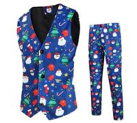 Generico Completo Uomo con Panciotto E Pantaloni Stampa Natale per Stile Moderno E Festivo Design Digitale E Accattivante Completo Uomo Holiday(Blue, XL)