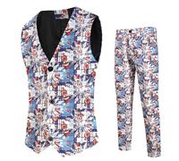 Generico Completo Uomo con Panciotto E Pantaloni Stampa Natale per Stile Moderno E Festivo Design Digitale E Accattivante Completo Uomo Holiday(Light Blue, XXL)