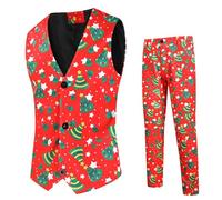 Generico Completo Uomo con Panciotto E Pantaloni Stampa Natale per Stile Moderno E Festivo Design Digitale E Accattivante Completo Uomo Holiday(Watermelon Red, XXXXL)