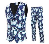 Generico Completo Uomo con Panciotto E Pantaloni Stampa Natale per Stile Moderno E Festivo Design Digitale E Accattivante Completo Uomo Holiday(Navy, XXXXL)