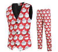 Generico Completo Uomo con Panciotto E Pantaloni Stampa Natale per Stile Moderno E Festivo Design Digitale E Accattivante Completo Uomo Holiday(Red, XXL)