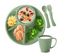 Genérico con scomparti - divisi per dieta studentesca, ovale con 4 scomparti, forchetta, cucchiaio e bicchiere per acqua, per frutta, verdura, carne, dessert e grano