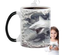 Generico con squalo che cambia colore, con squalo che cambia colore | da latte multifunzionale | da caffè con stampa di pesce di mare, in ceramica carina, novità da tè al latte per uomini, donne,