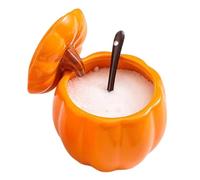 Generico Condiment Jar - Halloween Pumpkin Lidded Salt Jar | 400ml Ceramic Seasoning Container | Decorative Food Bowl With Spoon For Sugar Tea Leaves Pepper Soup Salad Dressing Kitchen Table Use