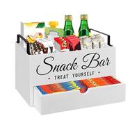 Generico Condiment Organizer, Tea Station Wooden Holder, Built-In Drawer, Multi-Compartment Design for Kitchen, Workplace, Apartment, Breakroom, Coffee Bar Setup, 12.2x7.87x6.69 Inches