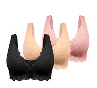 Generico Confezione da 3 Reggiseno Senza Ferretto Schiena Scoperta Reggiseno Apertura Frontale Pizzo a Fascia Push Up Taglie Forti Reggiseni Imbottito Top Sportivo Palestra Fitness Morbido di Base
