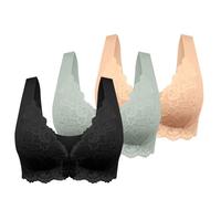 Generico Confezione da 3 Reggiseno Senza Ferretto Schiena Scoperta Reggiseno Apertura Frontale Pizzo a Fascia Push Up Taglie Forti Reggiseni Imbottito Top Sportivo Palestra Fitness Morbido di Base
