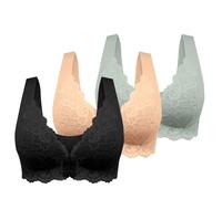 Generico Confezione da 3 Reggiseno Senza Ferretto Schiena Scoperta Reggiseno Apertura Frontale Pizzo a Fascia Push Up Taglie Forti Reggiseni Imbottito Top Sportivo Palestra Fitness Morbido di Base