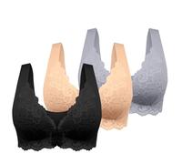 Generico Confezione da 3 Reggiseno Senza Ferretto Schiena Scoperta Reggiseno Apertura Frontale Pizzo a Fascia Push Up Taglie Forti Reggiseni Imbottito Top Sportivo Palestra Fitness Morbido di Base