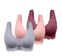Generico Confezione da 3 Reggiseno Senza Ferretto Schiena Scoperta Reggiseno Apertura Frontale Pizzo a Fascia Push Up Taglie Forti Reggiseni Imbottito Top Sportivo Palestra Fitness Morbido di Base