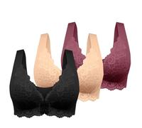 Generico Confezione da 3 Reggiseno Senza Ferretto Schiena Scoperta Reggiseno Apertura Frontale Pizzo a Fascia Push Up Taglie Forti Reggiseni Imbottito Top Sportivo Palestra Fitness Morbido di Base