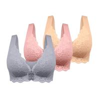 Generico Confezione da 3 Reggiseno Senza Ferretto Schiena Scoperta Reggiseno Apertura Frontale Pizzo a Fascia Push Up Taglie Forti Reggiseni Imbottito Top Sportivo Palestra Fitness Morbido di Base