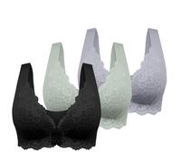 Generico Confezione da 3 Reggiseno Senza Ferretto Schiena Scoperta Reggiseno Apertura Frontale Pizzo a Fascia Push Up Taglie Forti Reggiseni Imbottito Top Sportivo Palestra Fitness Morbido di Base