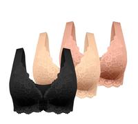 Generico Confezione da 3 Reggiseno Senza Ferretto Schiena Scoperta Reggiseno Apertura Frontale Pizzo a Fascia Push Up Taglie Forti Reggiseni Imbottito Top Sportivo Palestra Fitness Morbido di Base