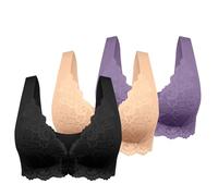 Generico Confezione da 3 Reggiseno Senza Ferretto Schiena Scoperta Reggiseno Apertura Frontale Pizzo a Fascia Push Up Taglie Forti Reggiseni Imbottito Top Sportivo Palestra Fitness Morbido di Base
