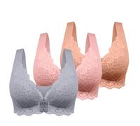 Generico Confezione da 3 Reggiseno Senza Ferretto Schiena Scoperta Reggiseno Apertura Frontale Pizzo a Fascia Push Up Taglie Forti Reggiseni Imbottito Top Sportivo Palestra Fitness Morbido di Base