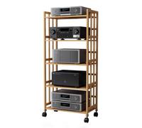 Generico Console Stereo Vintage di Grande capacità e Mobile AV con Ruote, Supporto per Altoparlanti Regolabile a 5 Livelli, Rack per componenti Audio per dispositivi elettronici, Marrone Chiaro, 50 c