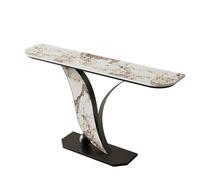 Generico Consolle Moderna con Base a Foglia - Tavolino da Ingresso con Piano in Ardesia e Ripiani portaoggetti, Lussuoso tavolino d'accento a Mezzaluna, Design AntiGraffio per Un Arredamento Elegante