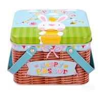 Generico Cookie Tins - Bunny Pattern Metal Treat Boxes, Storage Container with Handle Lid Design, Decorative Organization Feature, Ideal for Easter Spring Holiday Wedding Birthday Use