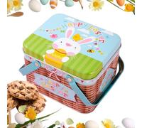 Generico Cookie Tins, Metal Container With Handle And Lid, Bunny Pattern Easter Treat Boxes For Storage Food Jewelry Spring Holiday Wedding Birthday, Tin Box, Reusable Storage, Decorative Gift