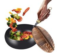 Generico Cooking, Iron Pan with Lid, Multifunctional Uncoated for Stir Fry, Sauté, Steam, Durable Kitchen Cookware with Heat Resistant Handle, Home Restaurant Outdoor Indoor Use