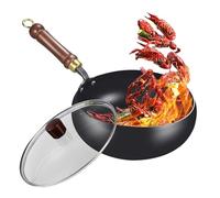 Generico Cooking Pan - Nonstick | Iron, Traditional Iron Wolk With Lid Multifunctional Uncoated Ironpan For Cooking At Home, Kitchen, Restaurant, Outdoors & Indoors 24cm Japanese Style Design