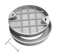 Generico Coperchio per tombino Rotondo in Acciaio Inox con Gancio - Coperchio di ispezione Incassato per impieghi gravosi da 1 tonnellata per Giardini, terrazze, Garage, Strade (50x5 cm) - Resistente