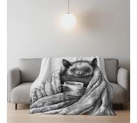 Generico Coperta Calda Minimalista Flannel Blankets Linea Chauve-souris Caffè Confortevole accogliente Blanket per ragazzi e ragazze 150 x 200cm,Nero Bianco