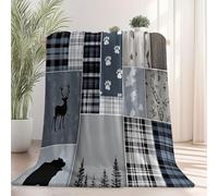 Generico Coperta con lupo Villetta, coperta con stampa Cervo Orso Pino per tutte le stagioni, antistatica di alta qualità in pile leggera copert per divano divano letto 180x200 cm