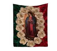 Generico Coperta con rose della Vergine Maria, coperta religiosa in flanella con intricati motivi di rose, flanella in microfibra di poliestere super morbida e delicata sulla pelle (39.37 * 59.06in)