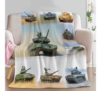 Generico Coperta di Flanella 150 x 200 cm, Morbido Durevole e Caldo Stampa Esercito Semplice Carro Armato Peluche Coperte - Decorazione Stagionale per Casa Soggiorno Divano (Crema)