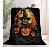Generico Coperta in Flanella di Pile 130x150 cm - Morbida e Calda Coperta Termica con Stampa Cappello Da Strega Zucca Spettrale Luna, Halloween Coperte in Peluche per letto divano viaggi campeggio