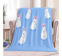 Generico Coperta in Pile con Stampa Semplice Animale Coniglio Bianco, Coperta Blu Plaid in Pile di Flanella per Divano 150 x 200 cm - Decorazione Stagionale per Casa Soggiorno Divano