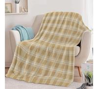 Generico Coperta in Pile con Stampa Semplice Linee A Scacchi, Coperta Giallo Chiaro Plaid in Pile di Flanella per Divano 180 x 200 cm - Decorazione Stagionale per Casa Soggiorno Divano