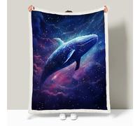 Generico Coperta in pile sherpa, 180 x 200 cm Balena Coperta Pile Matrimoniale, Balena Nel Cielo Stellato Blu Coperte Divano Riscaldante e Morbida, Divano sherpa Letto Sngolo Morbido Fleece Blanket