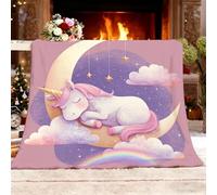 Generico Coperta in Pile Sherpa Modello di Unicorno Dei Cartoni Animati Coperta Regalo per Divano e Letto Matrimoniale Viola, per la Festa Della Mamma, Anniversario, Compleanno XL 150x200 cm