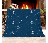 Generico Coperta in Pile Sherpa, Stampa di Ancora Oceanica Coperta per Divano Letto Blu Regali per Amanti, Famiglia Regalo per Lui e Lei Regali di San Vale L 100x130 cm