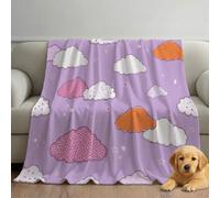 Generico Coperta Matrimoniale Lilla Lavabile in Lavatrice, Calda e Confortevole Coperte Pelosa per Divano e Letto, Pois Nuvole E Stelle Carino Coperta Delicata sulla Pelle 200 x 240 cm