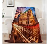Generico Coperta Morbida e Calda in Flanella - Moderno Paesaggio Urbano Architettura Coperta per Letto Divano, Marrone Trapunta Morbida in Sherpa 100 x 140 cm Decorazione per Camere Sedia Copriletto