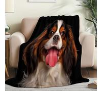 Generico Coperta Nero in pile morbida e leggera con stampa Animale Cavalier King Charles Spaniel, Coperta in flanella 150x200 cm per letto divano viaggi campeggio per tutte le stagioni