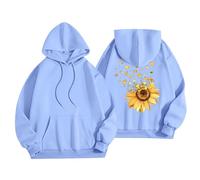 Generico Coperta Pile con Maniche E Cappuccio Donna Women's Spring Sunflower And Love Print Sweatshirt Hoodie Pile Bianco Donna Zip (Light Blue, L)