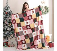 Generico Coperta Plaid di Flanella Albero di Natale, Morbido e Caldo Copertina Fiocchi di Neve, Omini di Pan di Zenzero Peluche Matrimoniale Soffice Coperte Copriletti per Letto Divano 220×240cm AX36