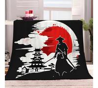 Generico Coperta Plaid Pile 180x200 cm Samurai Giapponese Disegnato A Mano Coperta in Sherpa per Divano Letto, Coperta Pile Lanuginosa Morbida, per Viaggi e Campeggio all'aperto