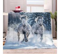 Generico Coperta Plaid Pile 180x220 cm Cavallo Animale Della Neve Coperta per divano, coperta di Lana calda e morbida bambini adolescenti coperta in flanella, per tutte le stagioni