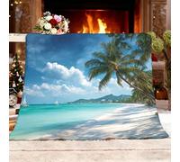 Generico Coperta Plaid Pile in Flanella - Coperta di Regalo L 100x130cm Bellissimo Scenario Di Spiaggia Morbida e Soffice Blu Pile Calda Letto per Divano o Picnic Camera da letto