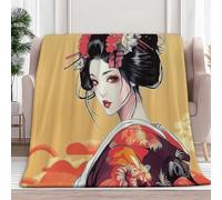 Generico Coperta Plaid Pile Singolo Matrimoniale Ragazza Geisha Giapponese, Coperta Pile Flanella Colore Arancione Morbida Calda Invernale per Divano, Fleece Blanket 150x200 cm for Sofa Couch