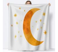 Generico Coperta quattro stagioni Moda Luna Stelle Carino per Divano Sedia, Morbidi Coperte Plaid Flanella Bianco - Caldo Trapuntino Sherpa, Peluche Morbido Copriletto Letto, 130 x 150 cm