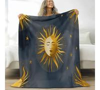 Generico Coperta quattro stagioni Stile Bohémien per Divano Sedia, Morbidi Coperte Plaid Flanella Sole Luna Strisce - Caldo Trapuntino Sherpa, Peluche Morbido Copriletto Letto, 180 x 220 cm